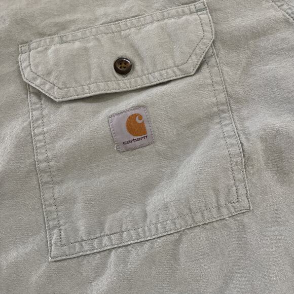 Vintage Carhartt Chambray Button Up Shirt XXL TALL Loose Fit Workwear Skater Y2K - Picture 2 of 11